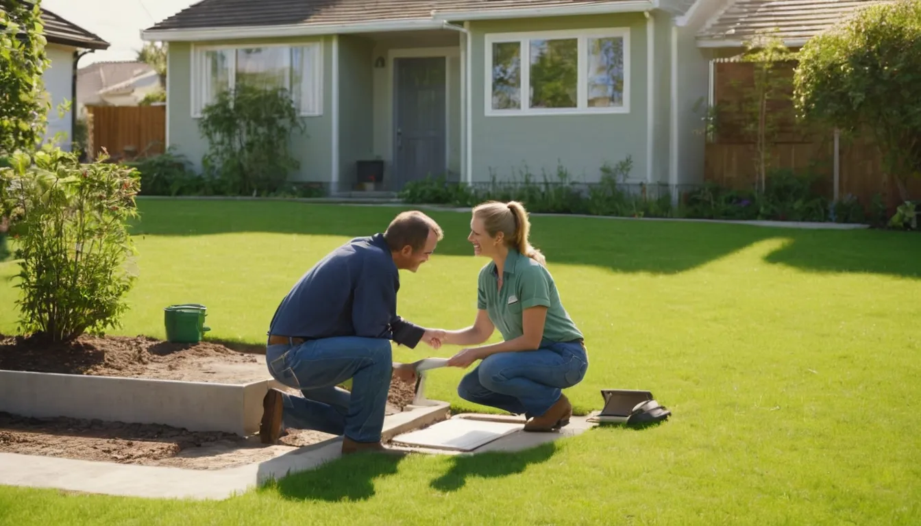 Independent septic provider inspecting a residential septic tank lid in a backyard in the Dayton area